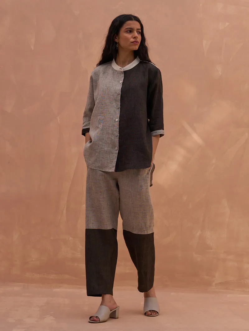 "Cara Color-Blocked Linen Pant