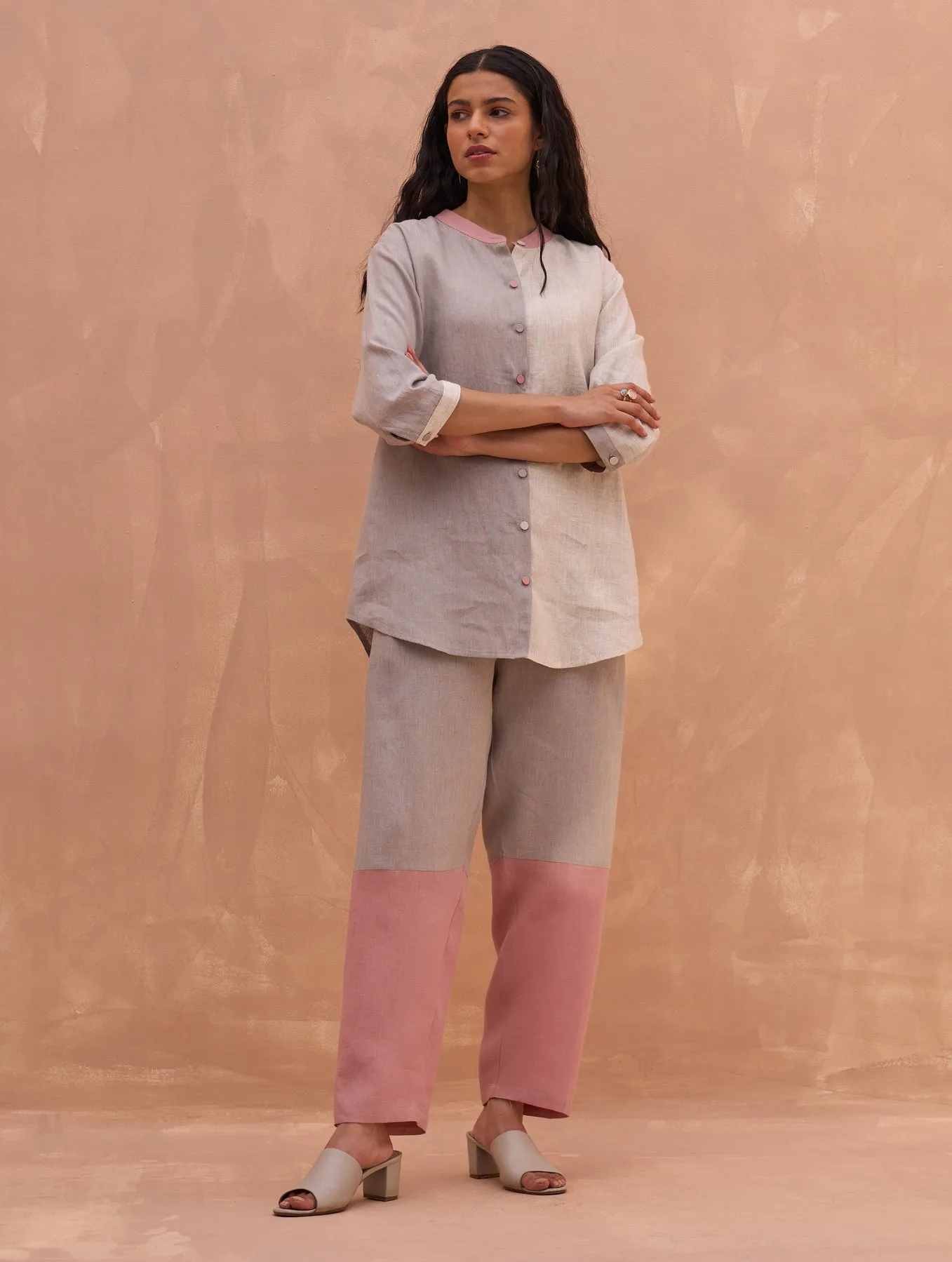 "Cara Color-Blocked Linen Pant