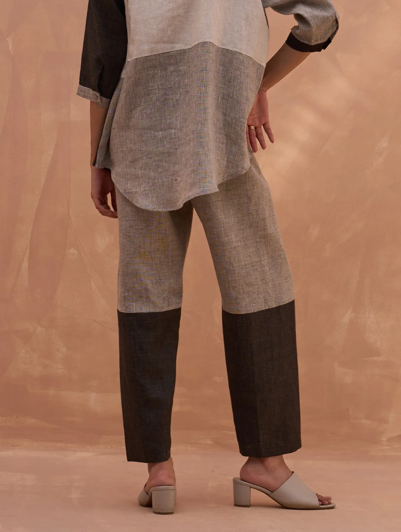 "Cara Color-Blocked Linen Pant