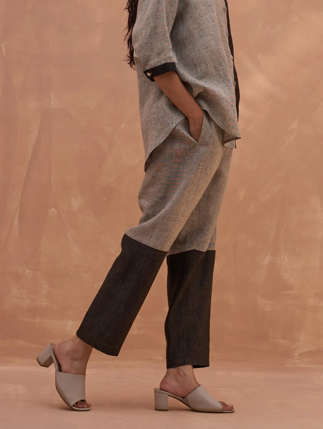 "Cara Color-Blocked Linen Pant