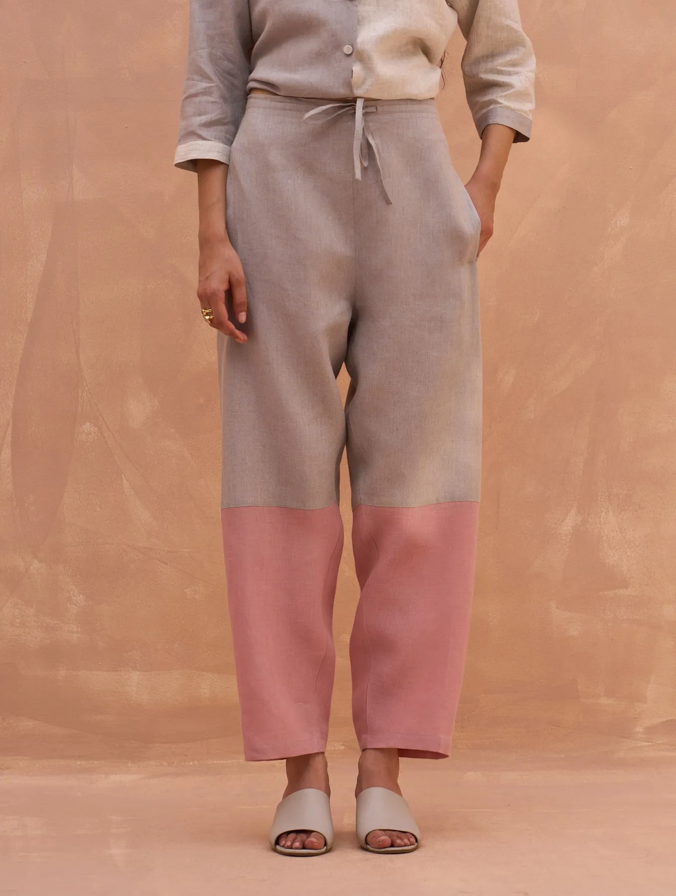 "Cara Color-Blocked Linen Pant