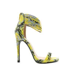 Qupid Neon Yellow Snake Skin Sandals