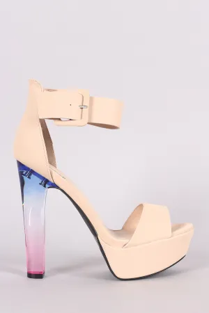 Qupid Nubuck Ankle Strap Platform Ombre Perspex Heel