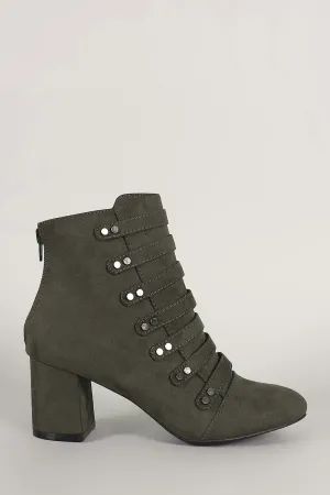 Qupid Strappy Studded Suede Block Heeled Booties