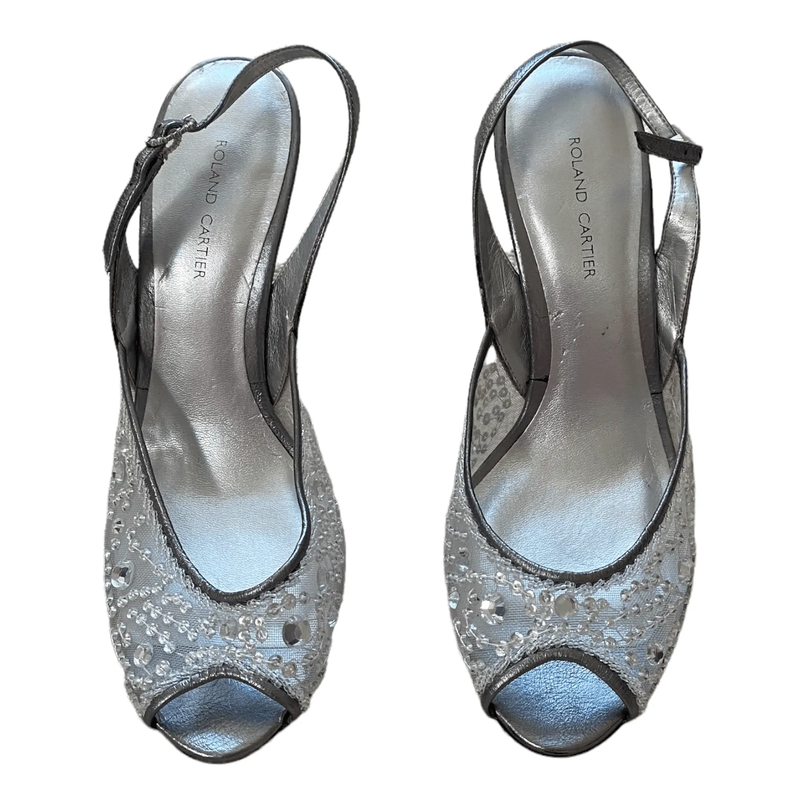 Roland Cartier Lace Open Toe Heels Silver UK 7