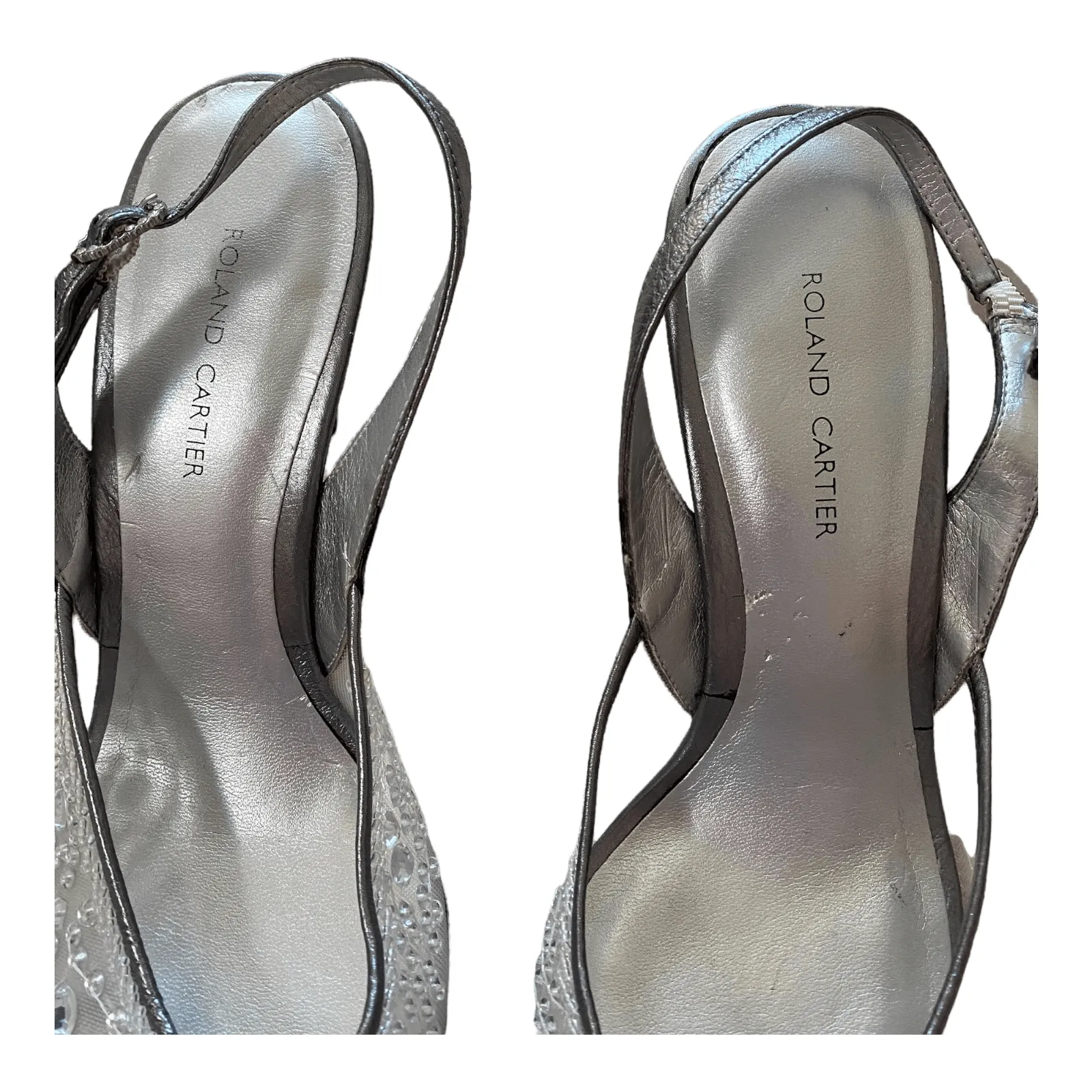 Roland Cartier Lace Open Toe Heels Silver UK 7