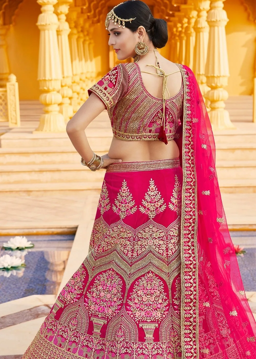 Rose Pink Velvet  Bridal Lehenga Choli with Embroidery & Hand work