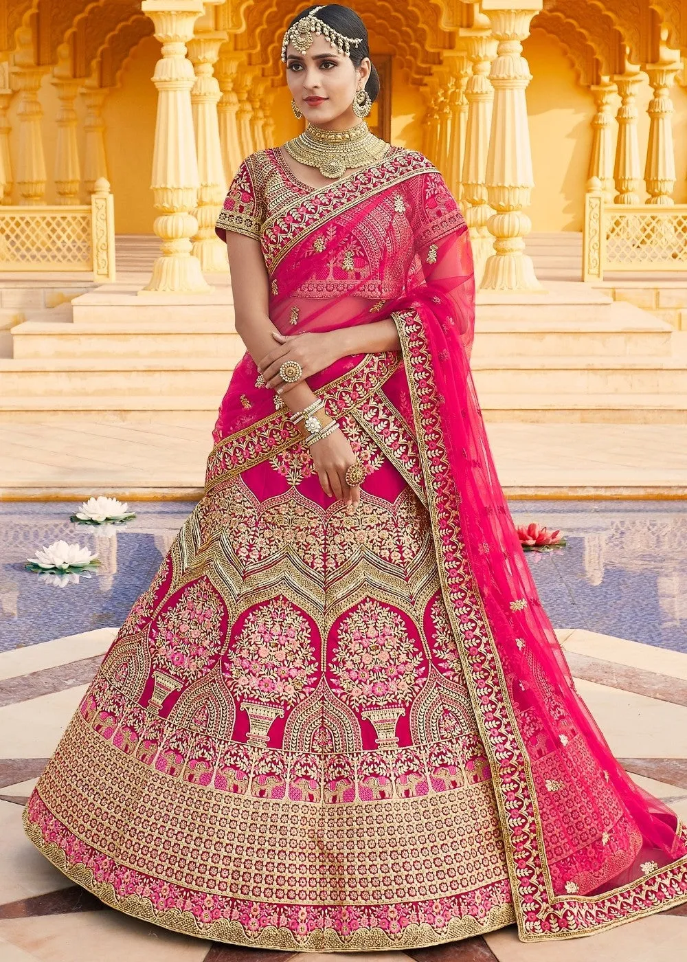 Rose Pink Velvet  Bridal Lehenga Choli with Embroidery & Hand work