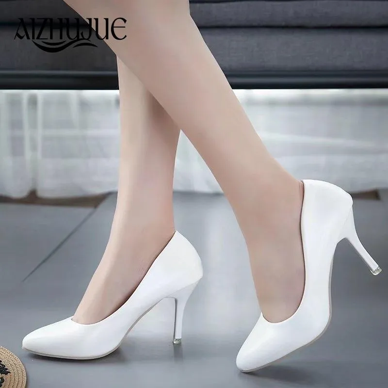 Size 34-45 women pumps 2018 new fashion sexy prom party shoes classic white black pink light green OL office career high heels