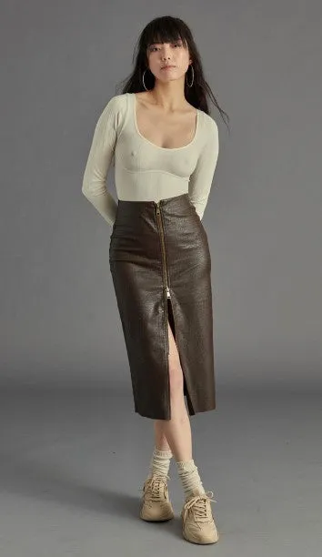 STE Hayes Brown Croc Midi Skirt