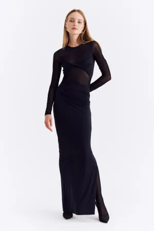 Suboo Auguste Long Sleeve Mesh Jersey Maxi Dress - Black