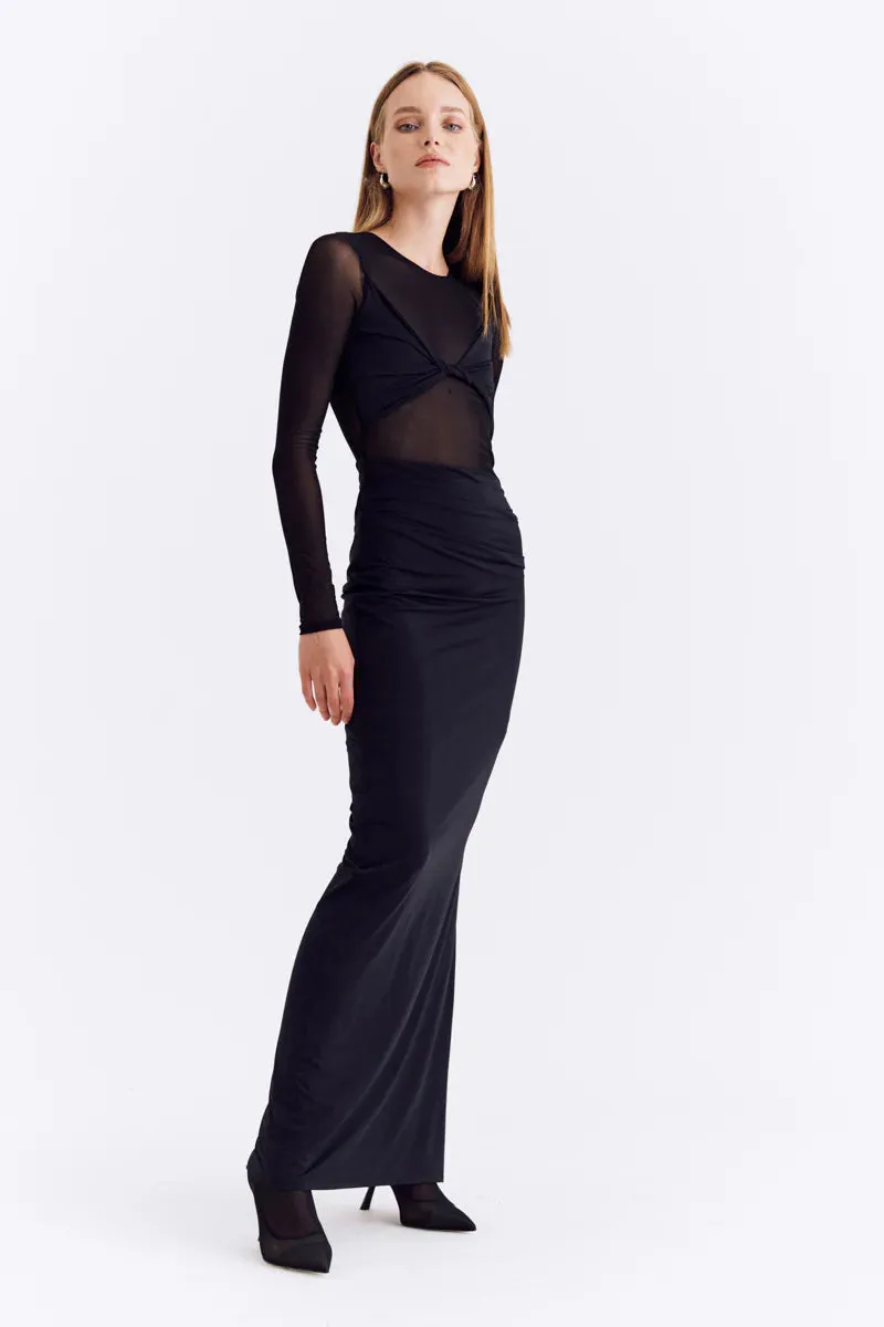 Suboo Auguste Long Sleeve Mesh Jersey Maxi Dress - Black