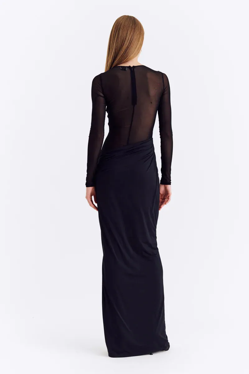 Suboo Auguste Long Sleeve Mesh Jersey Maxi Dress - Black