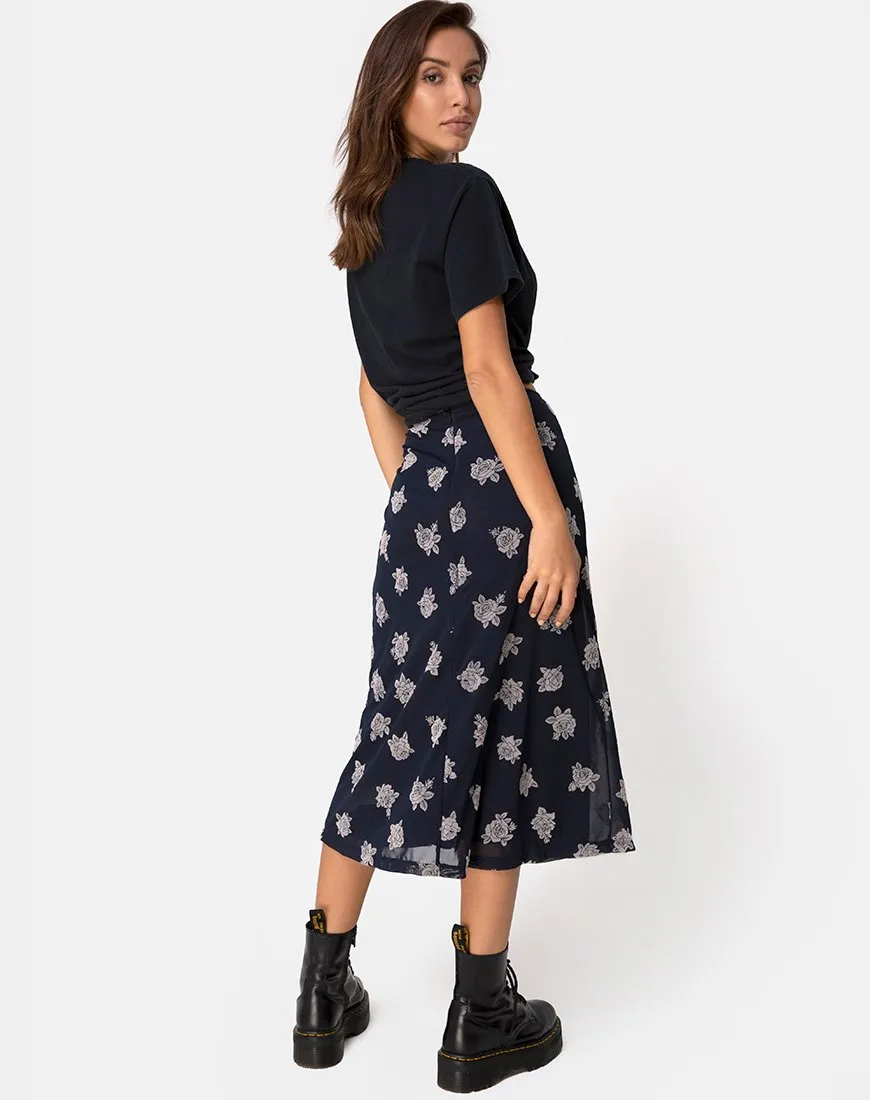 Tauri Midi Skirt in Black Flock Rose