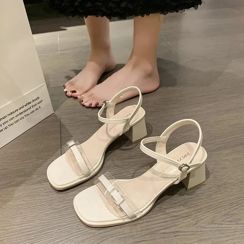 TAVIMART  -  Female Sandal Summer Comfort Shoes for Women Open Toe Espadrilles Platform Clear Heels Buckle Strap Med Girls Peep High Bei