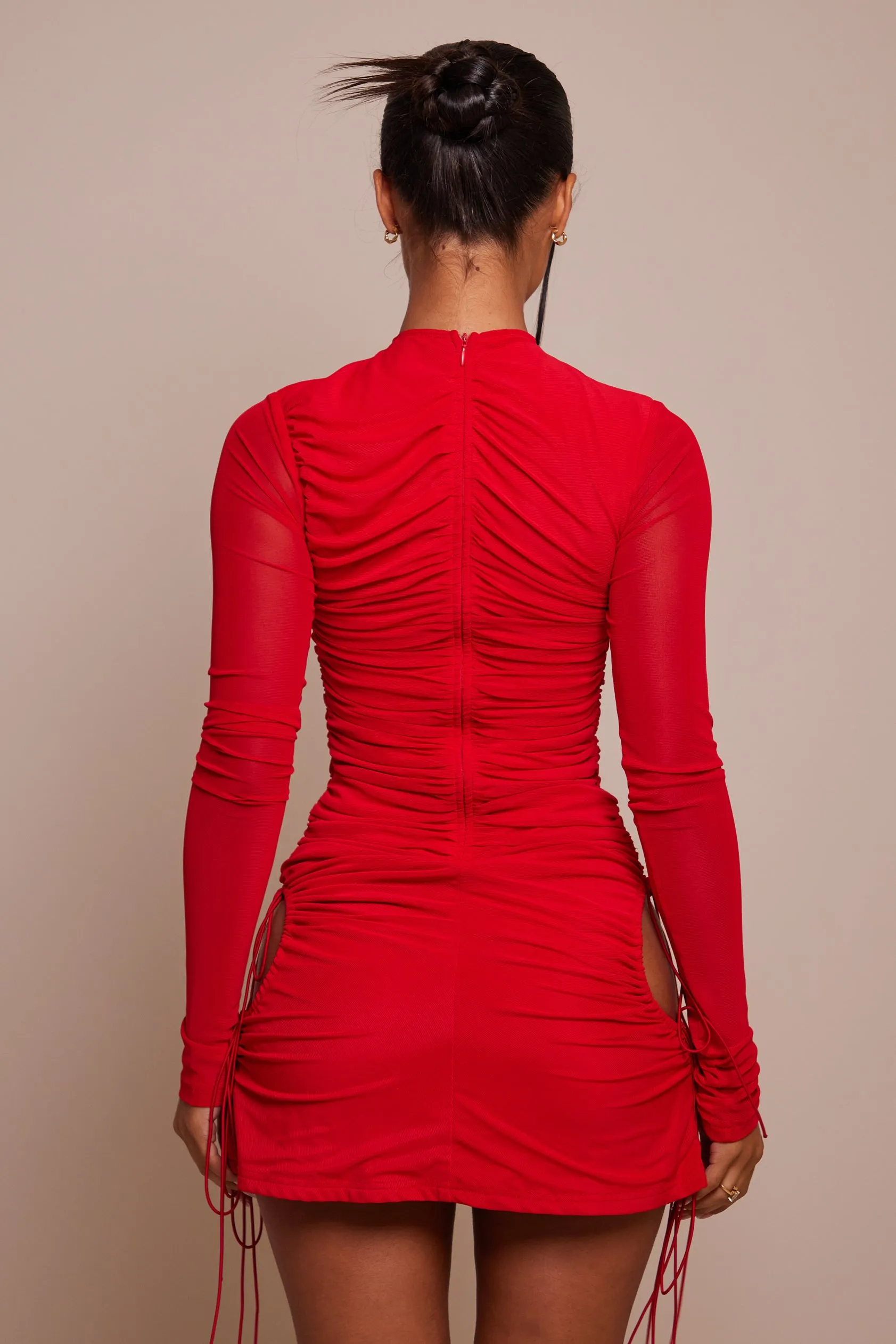 The long sleeve mesh mini- Red