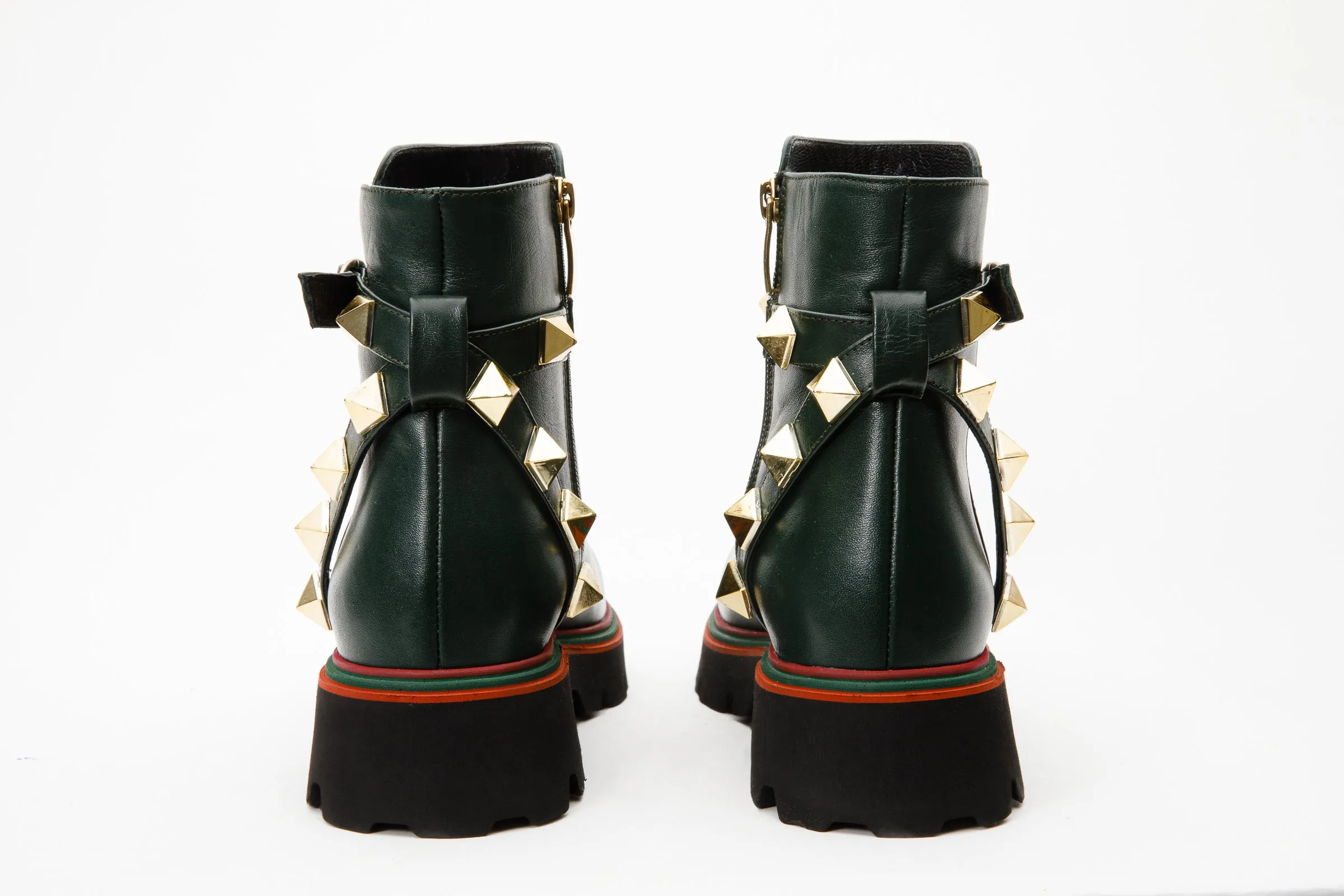 The Prag Green Leather Ankle Women Boot