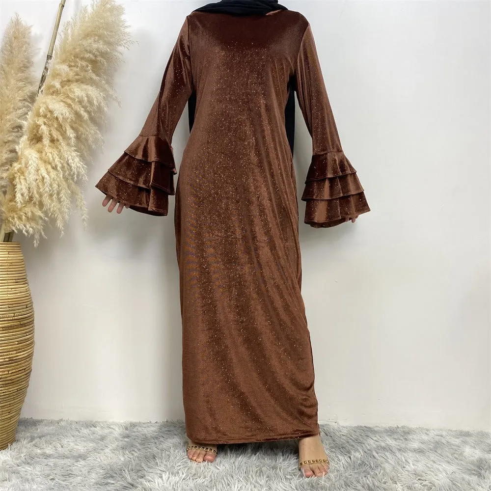 Thickened Velvet Flared Sleeve Glitter Abaya (MA111)