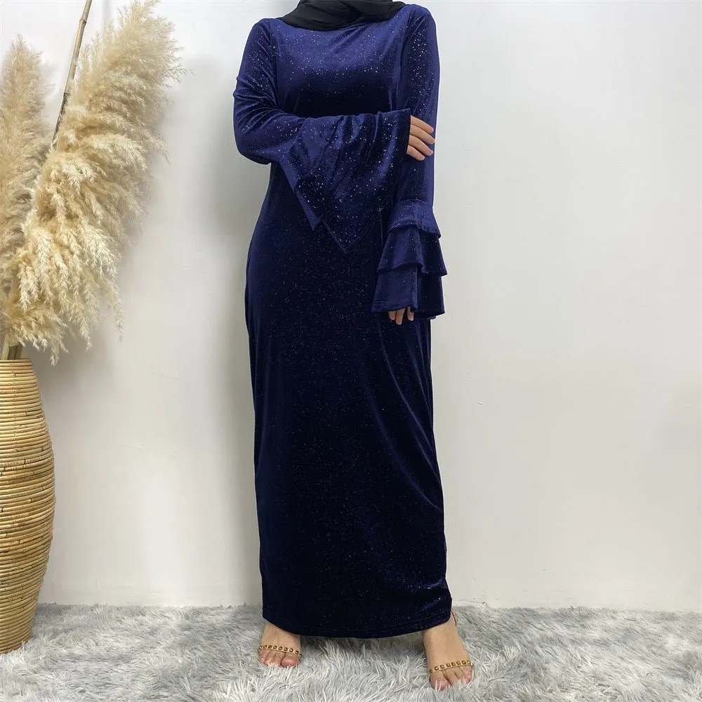 Thickened Velvet Flared Sleeve Glitter Abaya (MA111)