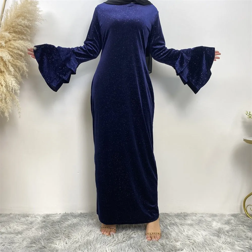 Thickened Velvet Flared Sleeve Glitter Abaya (MA111)