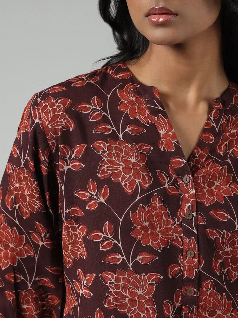 Utsa Brown Floral Printed Kurti