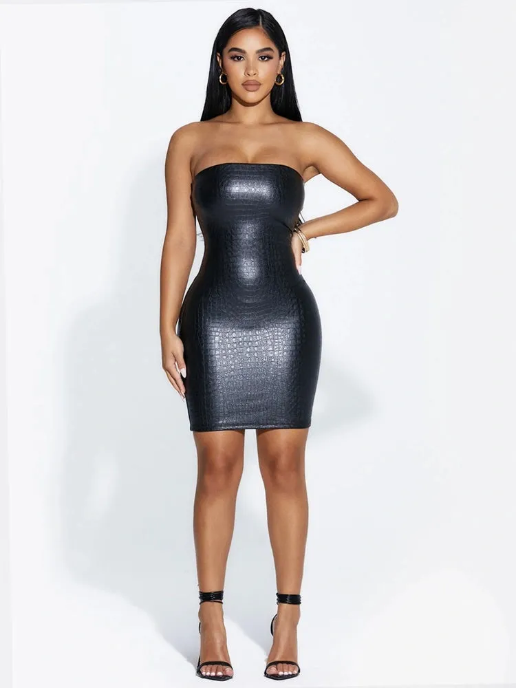 Vegan Leather Croc Tube Mini Dress