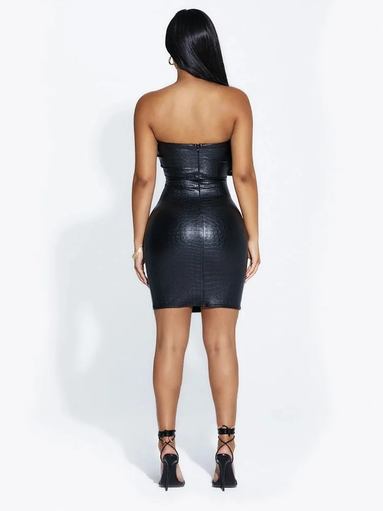 Vegan Leather Croc Tube Mini Dress