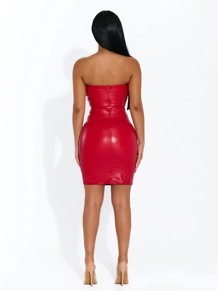 Vegan Leather Croc Tube Mini Dress