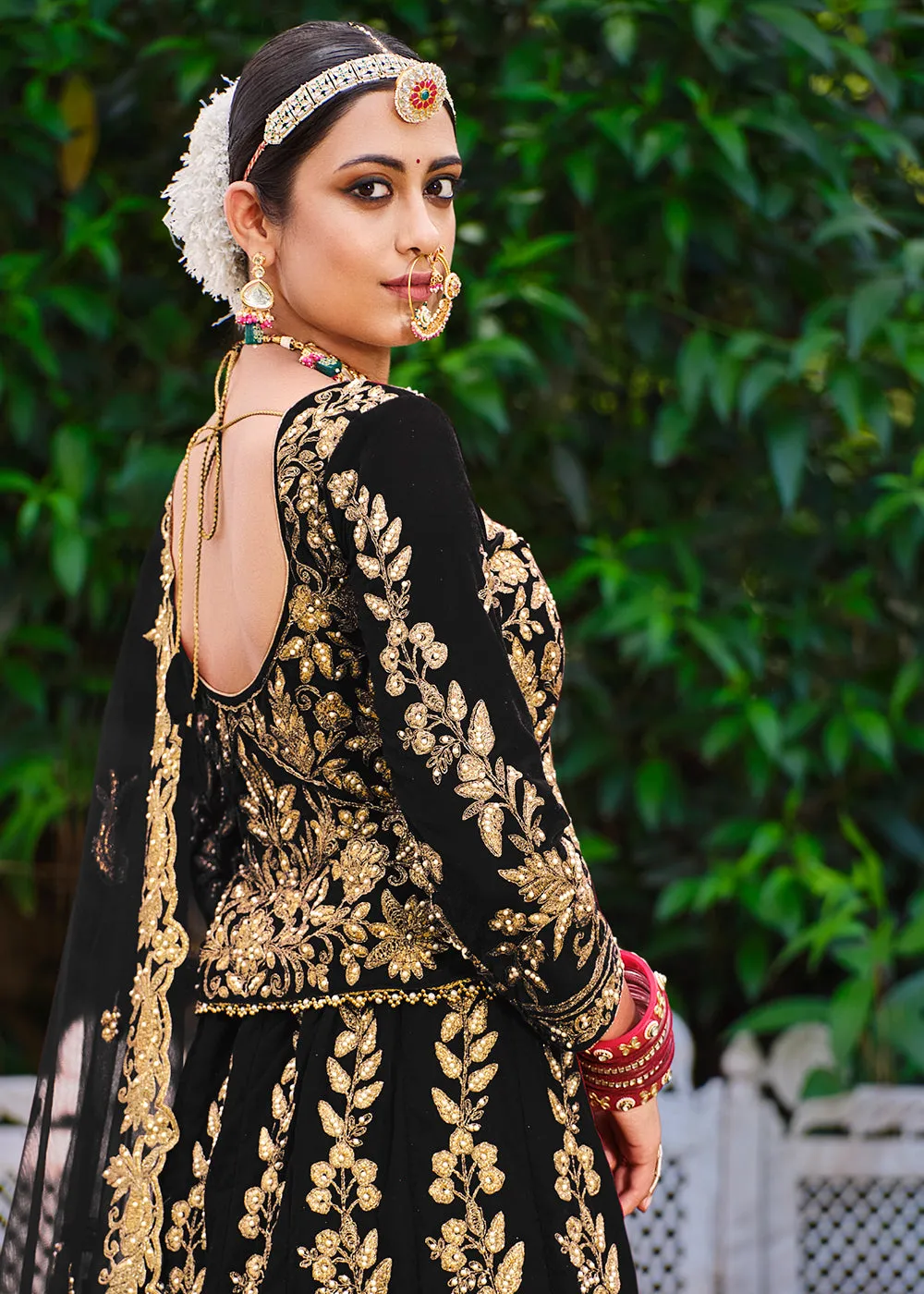 Velvet Dazzling Black Stone Cording Bridal Style Lehenga Choli