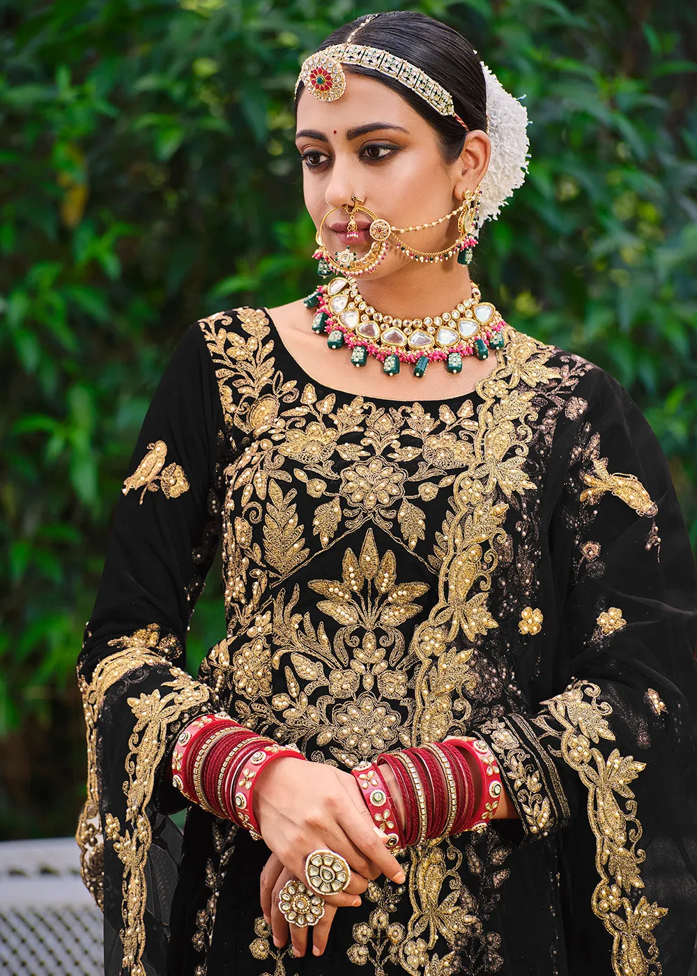 Velvet Dazzling Black Stone Cording Bridal Style Lehenga Choli