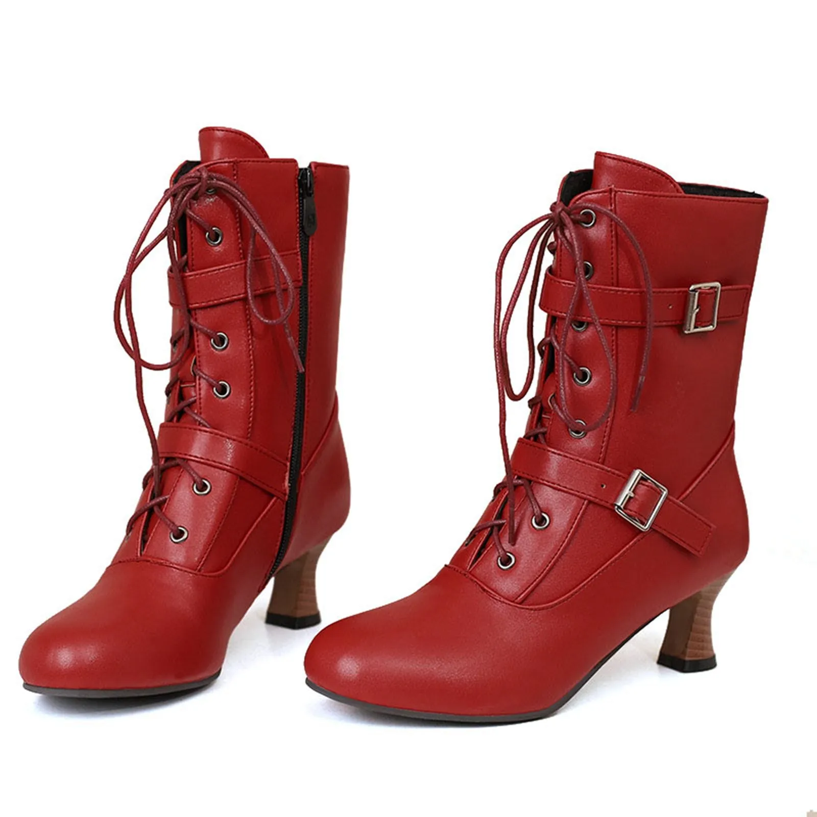 Vintage Leather Lace-up High Heel Boots