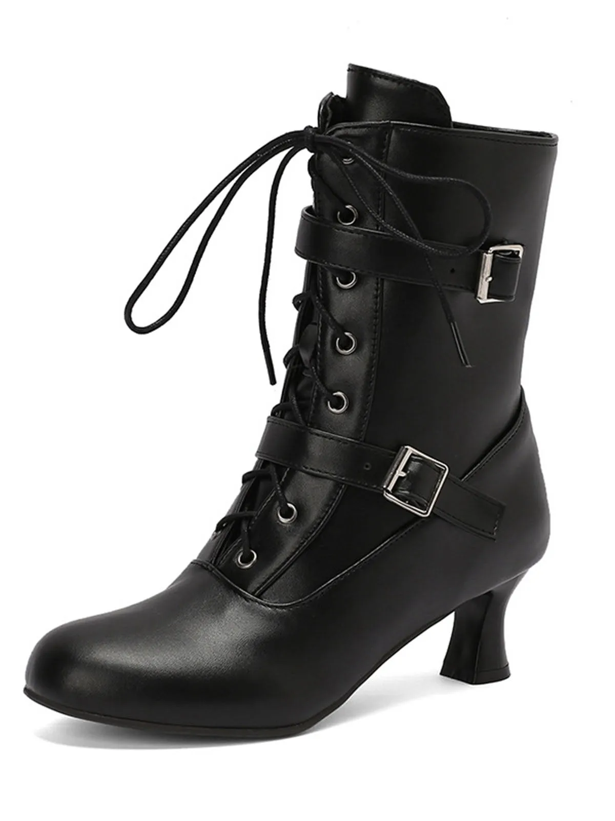 Vintage Leather Lace-up High Heel Boots