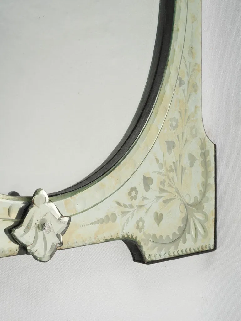 Vintage Venetian Pediment Mirror w/ Etched Floral Frame 39½" x 24½"