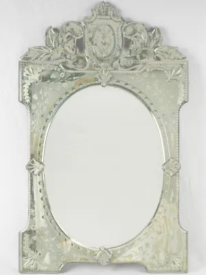 Vintage Venetian Pediment Mirror w/ Etched Floral Frame 39½" x 24½"