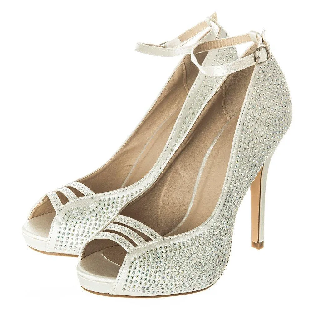 Waxflower High Heel Diamante Open Toe Ankle Strap Shoe