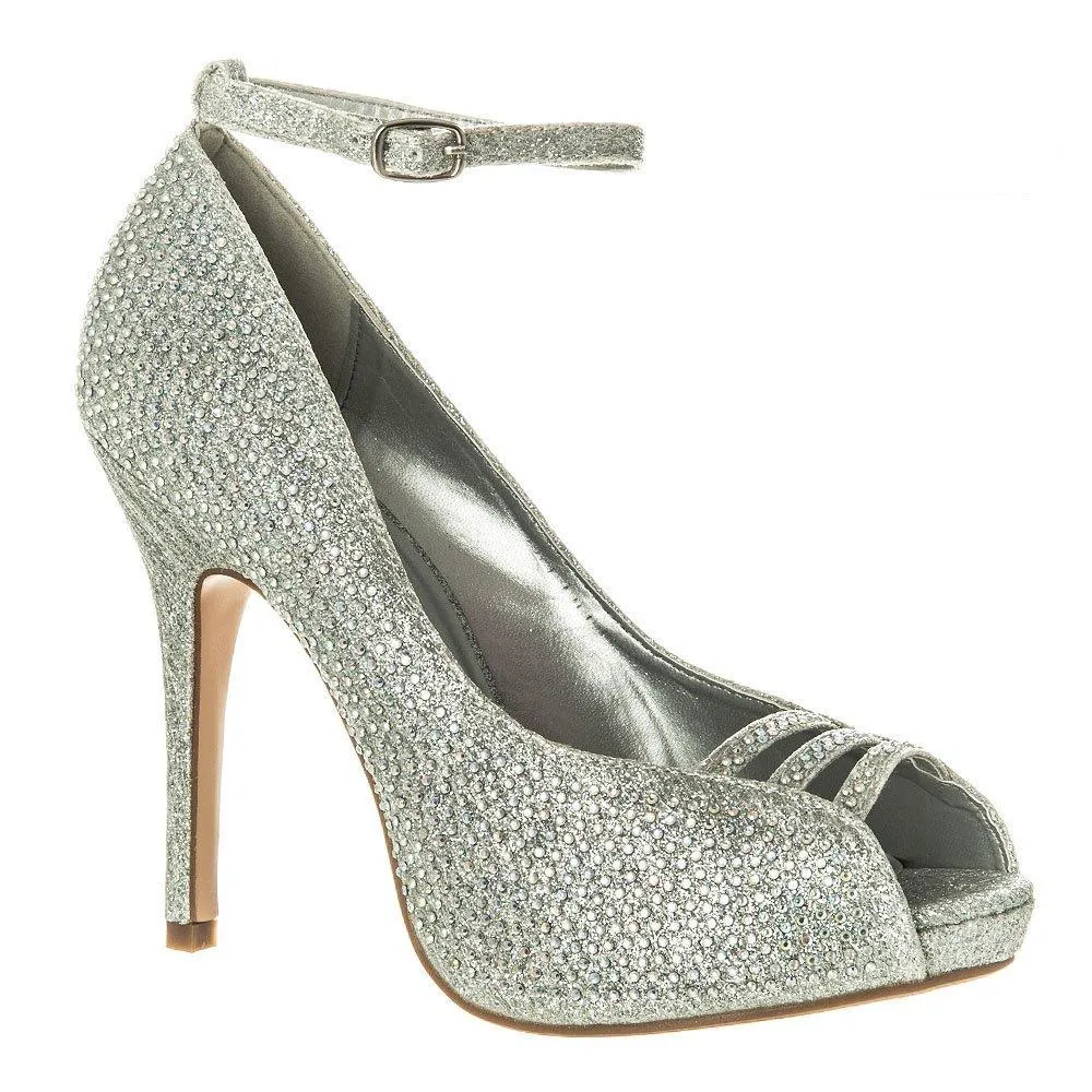 Waxflower High Heel Diamante Open Toe Ankle Strap Shoe