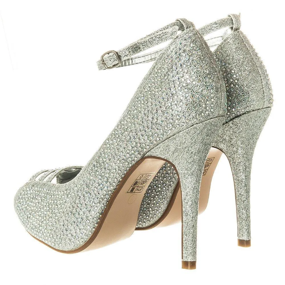 Waxflower High Heel Diamante Open Toe Ankle Strap Shoe