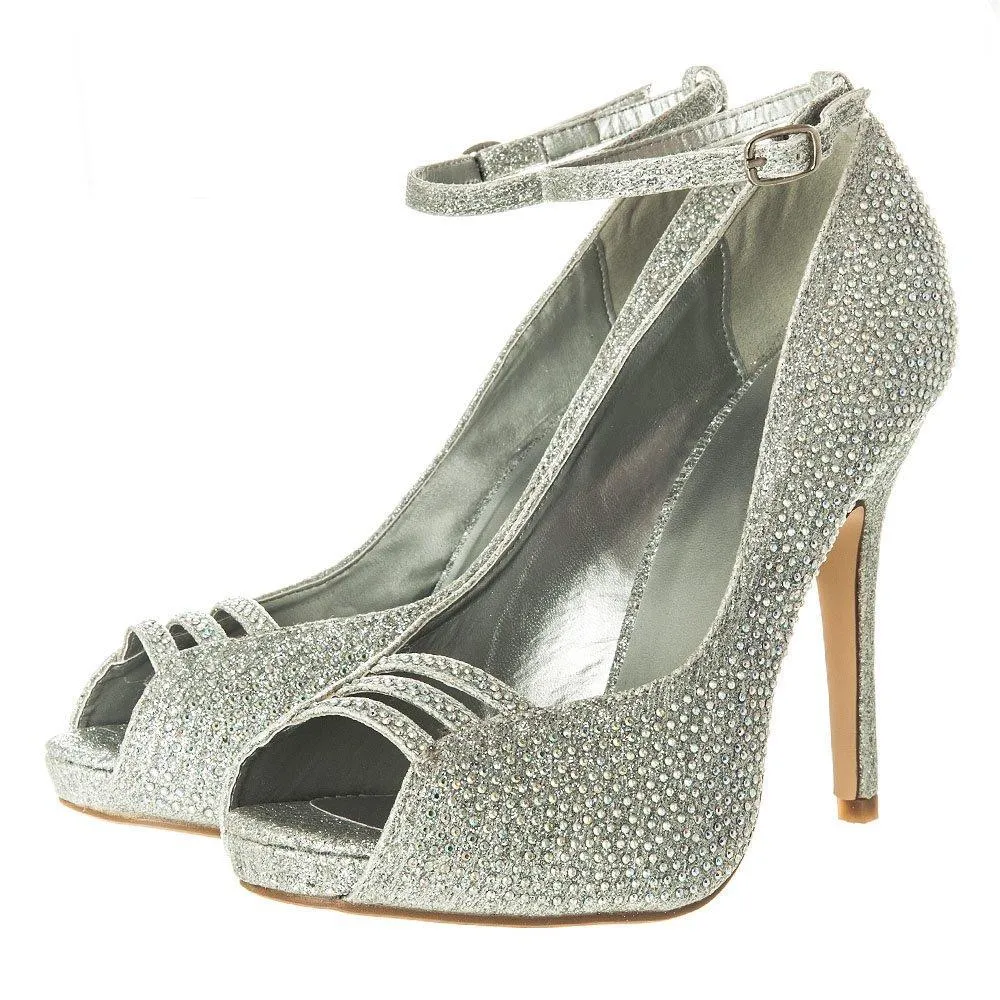 Waxflower High Heel Diamante Open Toe Ankle Strap Shoe