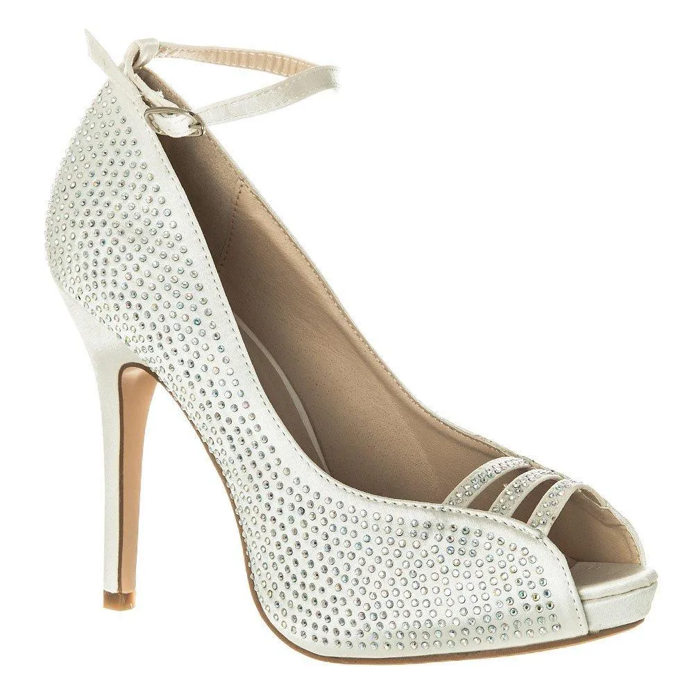 Waxflower High Heel Diamante Open Toe Ankle Strap Shoe