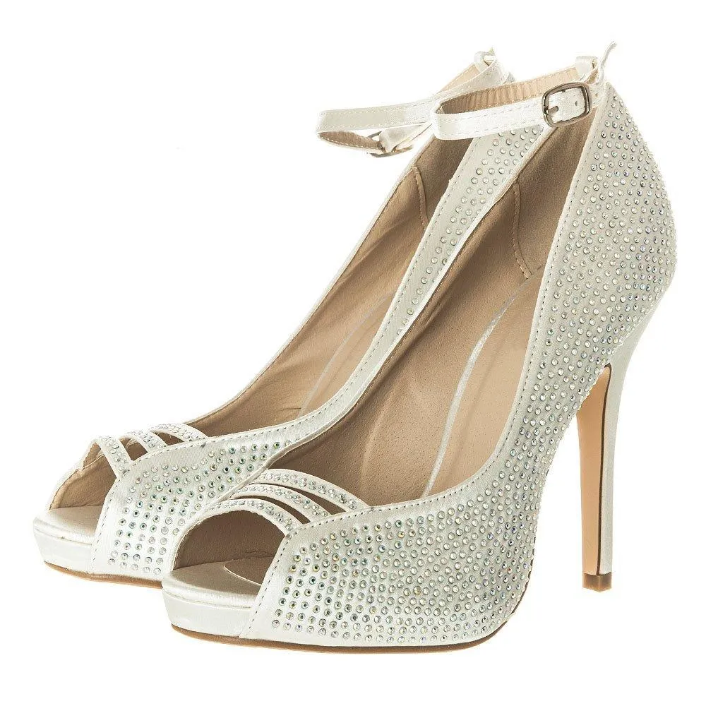 Waxflower High Heel Diamante Open Toe Ankle Strap Shoe