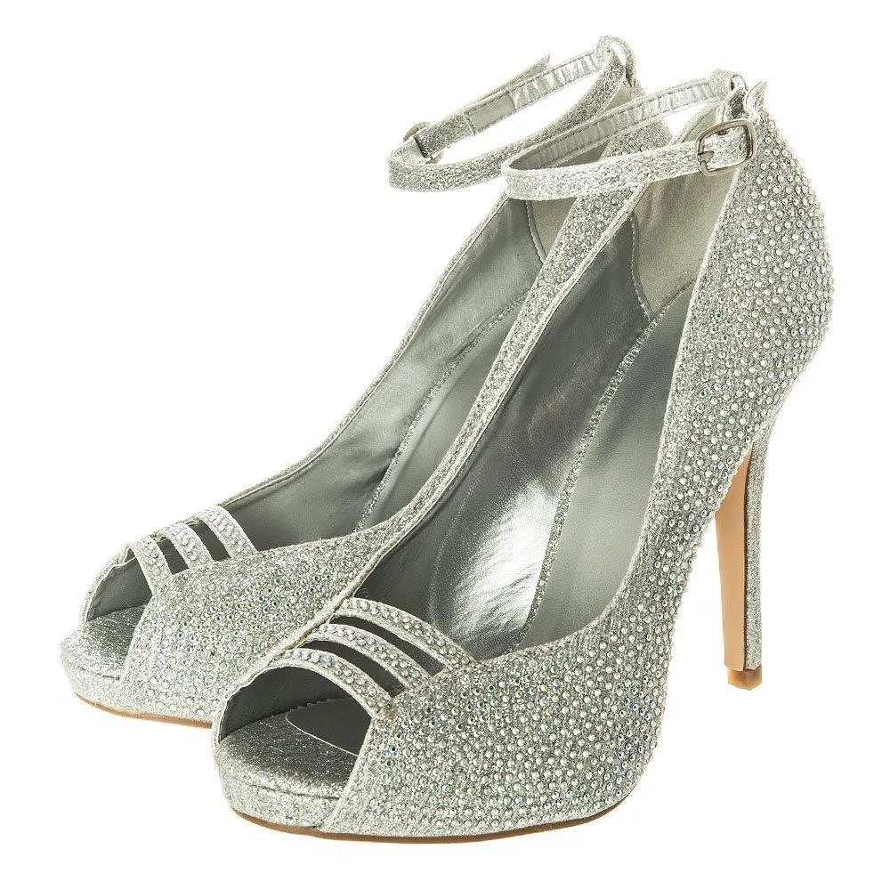 Waxflower High Heel Diamante Open Toe Ankle Strap Shoe