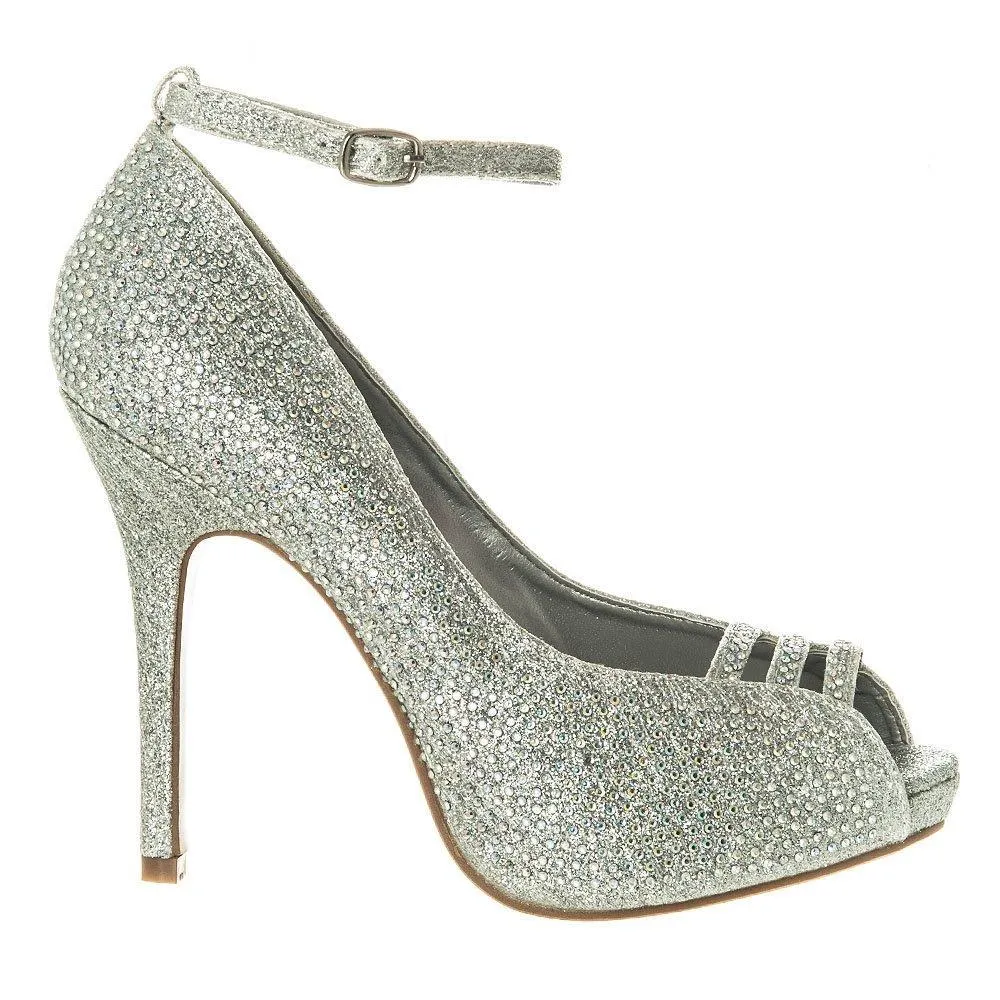 Waxflower High Heel Diamante Open Toe Ankle Strap Shoe