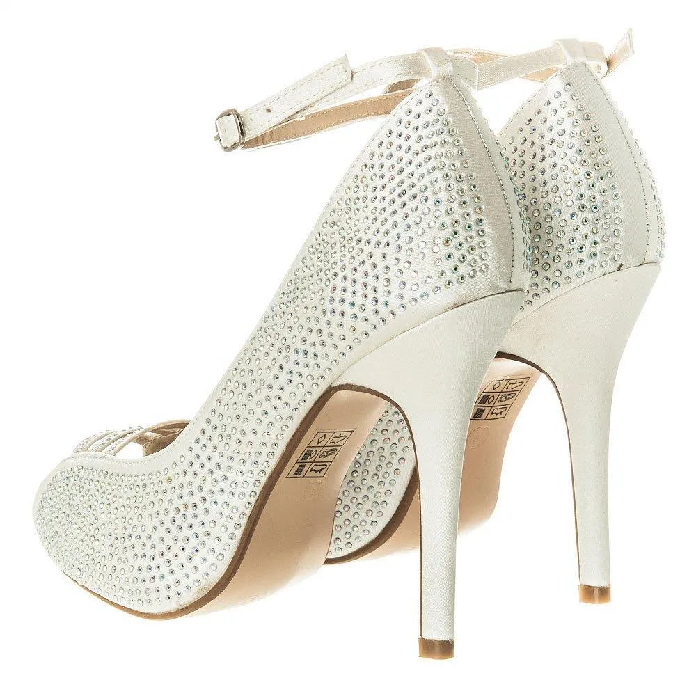 Waxflower High Heel Diamante Open Toe Ankle Strap Shoe