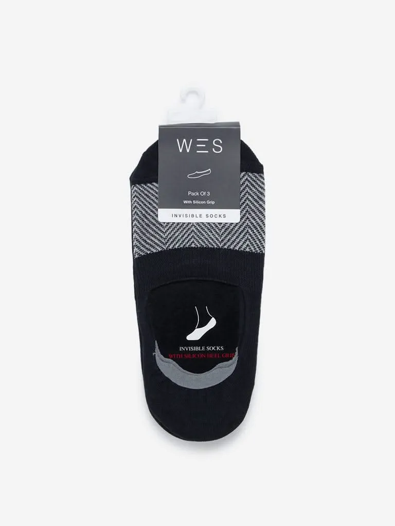 WES Lounge Black Invisible Socks Pack of Three