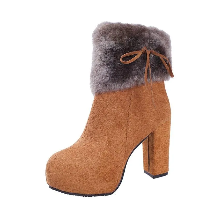 Winter Square High Heels Boots