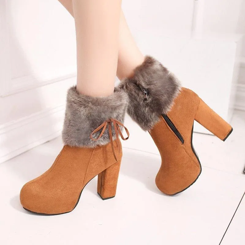 Winter Square High Heels Boots