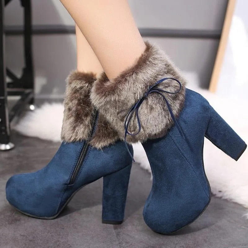 Winter Square High Heels Boots