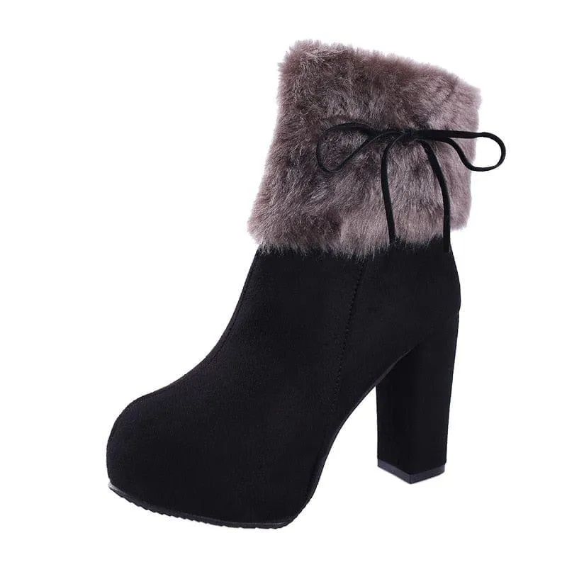 Winter Square High Heels Boots