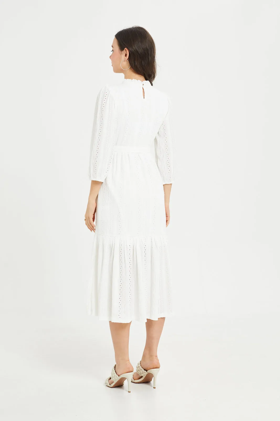 Women Ivory Embossed Dress